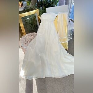 Elegant Cream Vintage Strapless Wedding Gown With Veiil